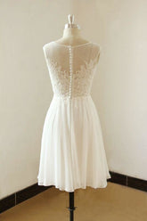 Bridelily Illusion Lace Chiffon A-line Mini Wedding Dress